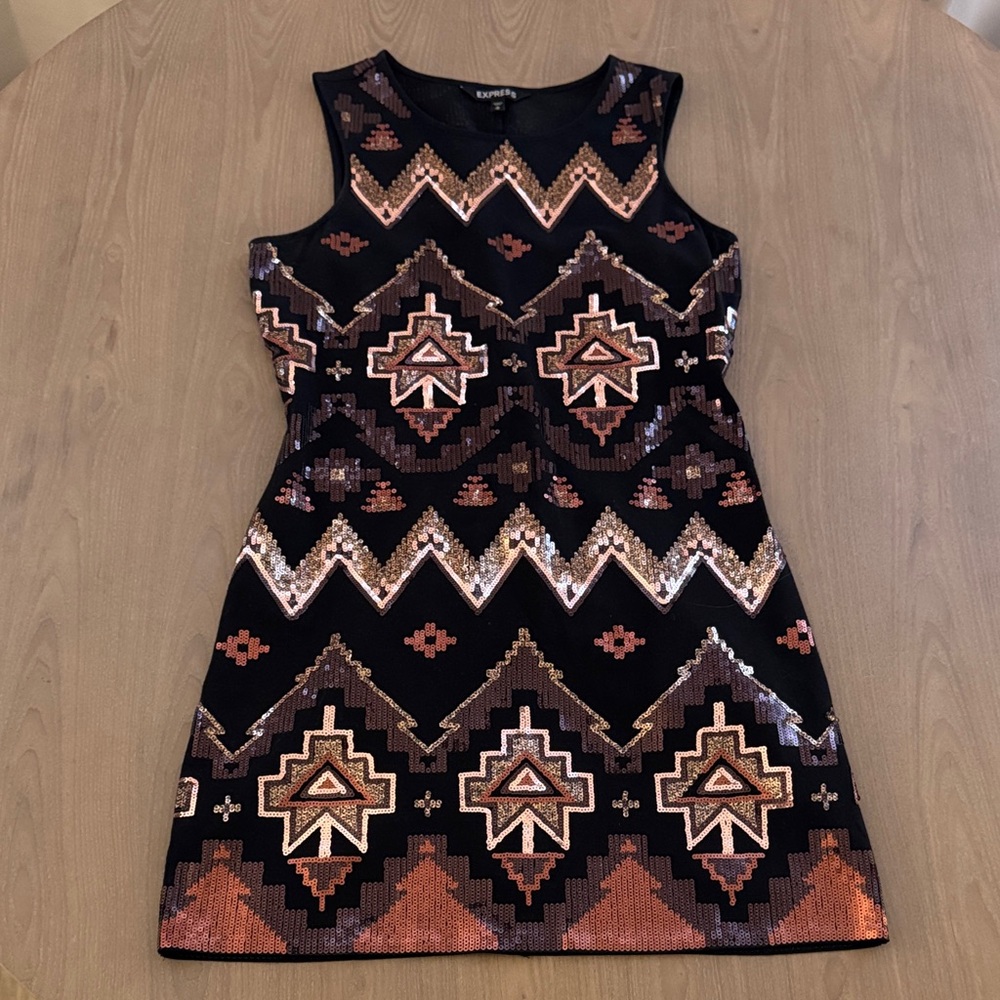 Express Black and Brown Geometric Mini Dress